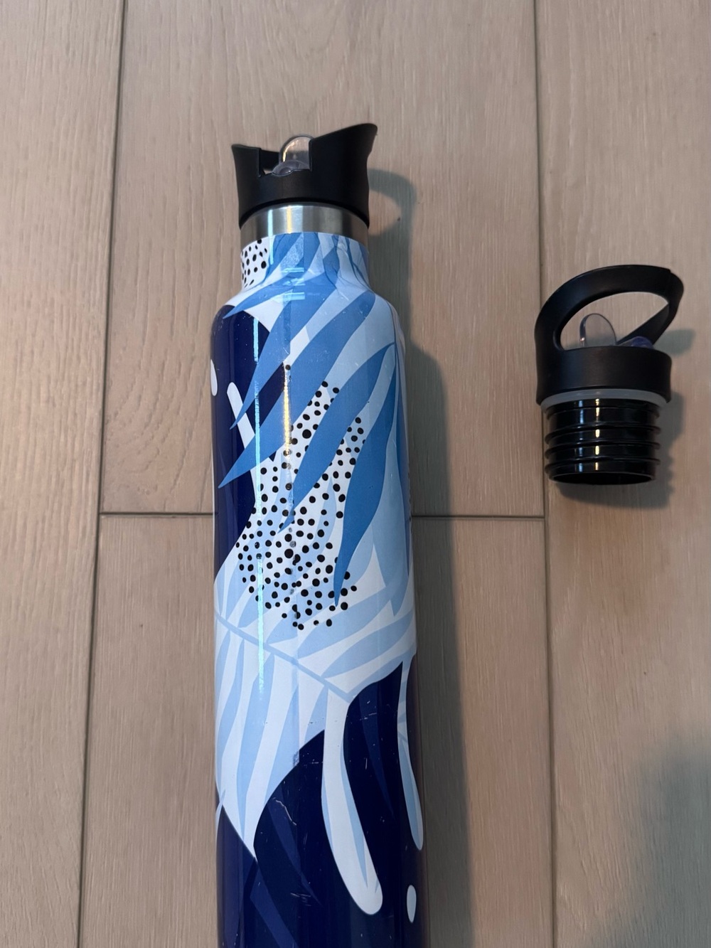 Blue Tropical Pattern Insulated Bottle with Flip-Top Lid